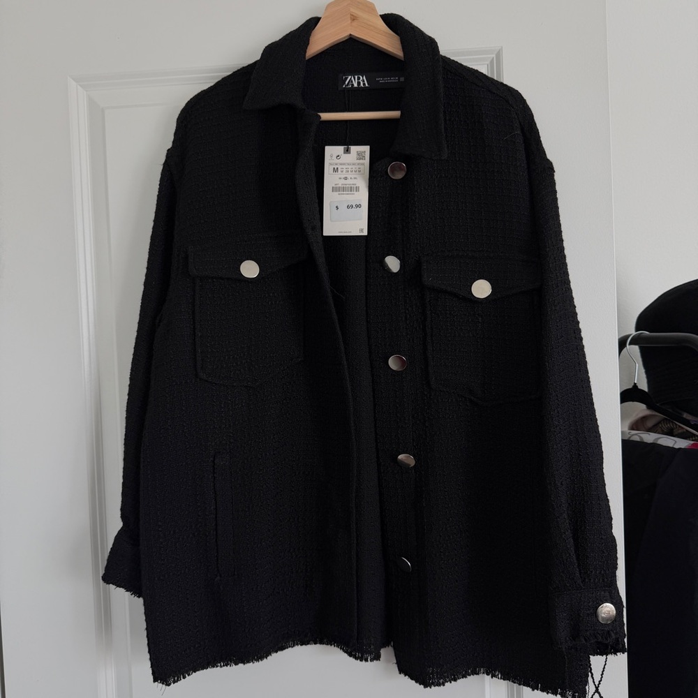 Zara Textured Tweed Black Jacket